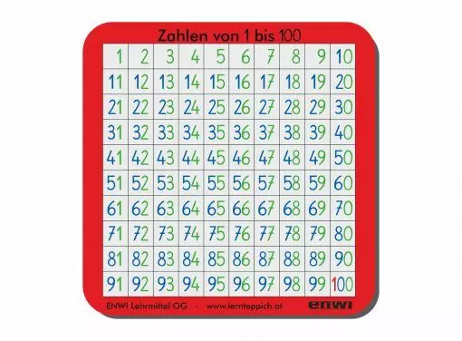 Kontrollkarte Zahlenraum 100 - SET 10 Stk. Montessorifarben