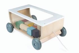 Holz-Nachziehwagen mit Bausteinen