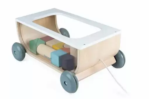 Holz-Nachziehwagen mit Bausteinen